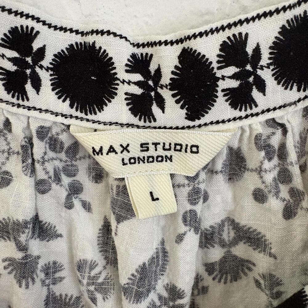 Max Studio | Women’s Black Cream Boho Floral Cap Sleeve Square Neck Size L - Picture 4 of 7